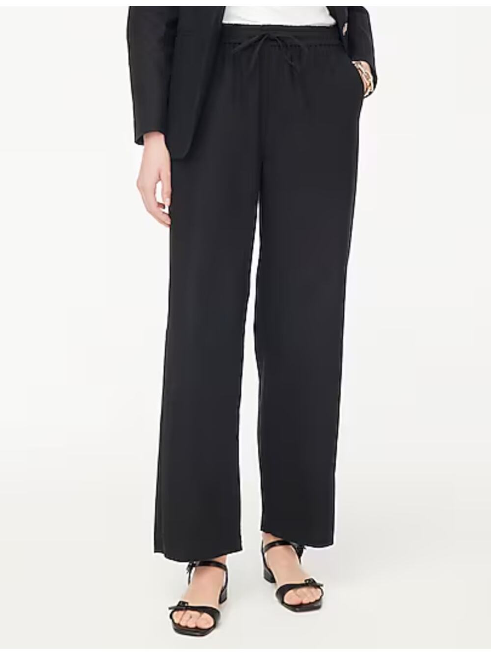J.Crew Tall Linen Blend Slim Wide Leg Drawstring Pant Pockets Black 16 T NWT